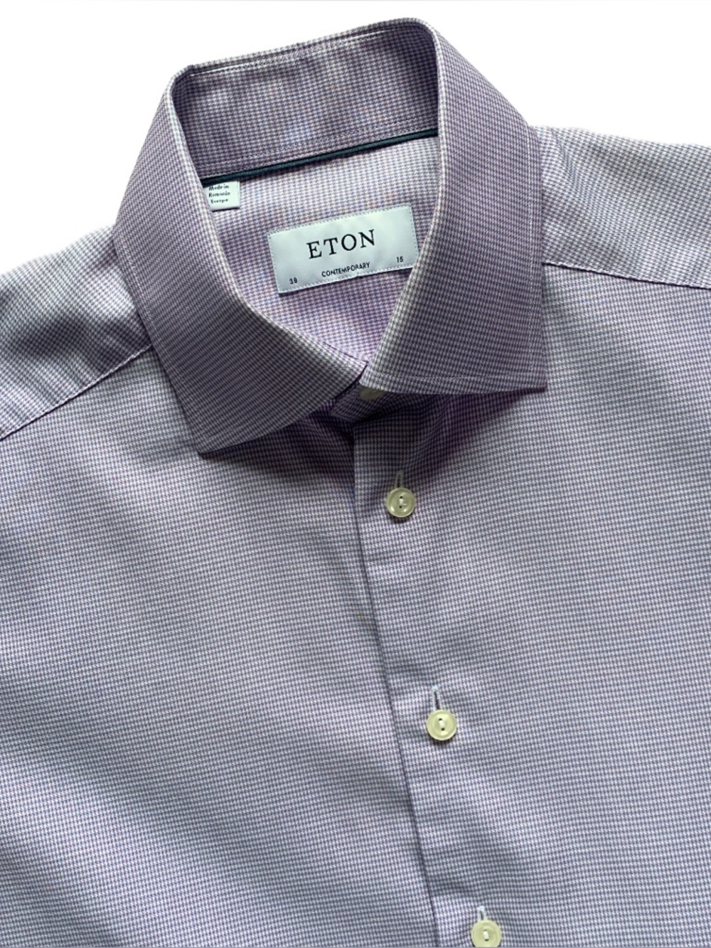 Eton French Cuffed Contemporary Fit Houndstooth Purple Dress Shirt Size 15